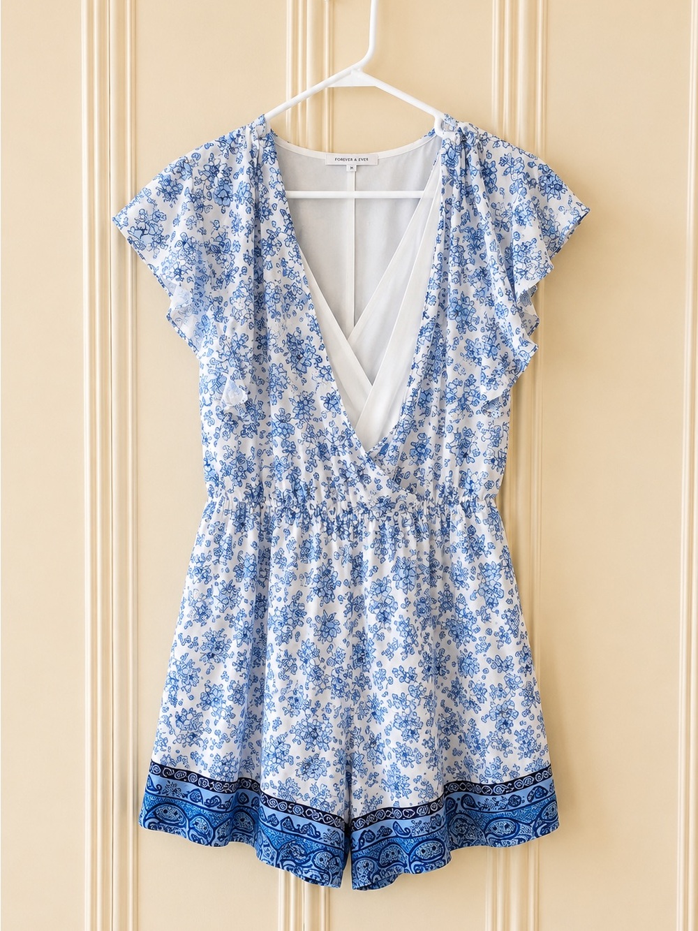 Blue Floral V-Neck Romper